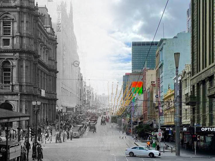 Old Vintage Melbourne then and now Bourke Street