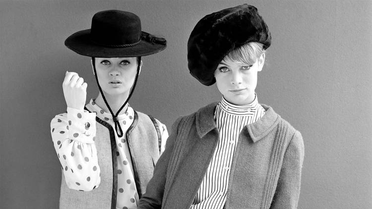 Mary Quant (Photograph: Celia Hammond modelling ‘Coal Heaver’ (left) and Jean Shrimpton (right), 1962 Photograph by John French © John French / Victoria and Albert Museum, London)