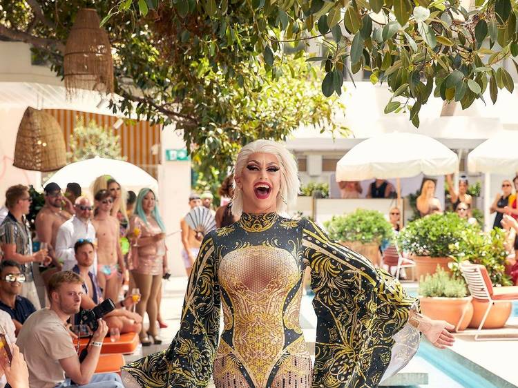 Party by the pool and dance with famous drag queens