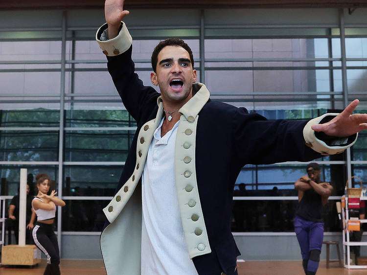 Lyndon Watts as Aaron Burr in Hamilton dress rehearsals