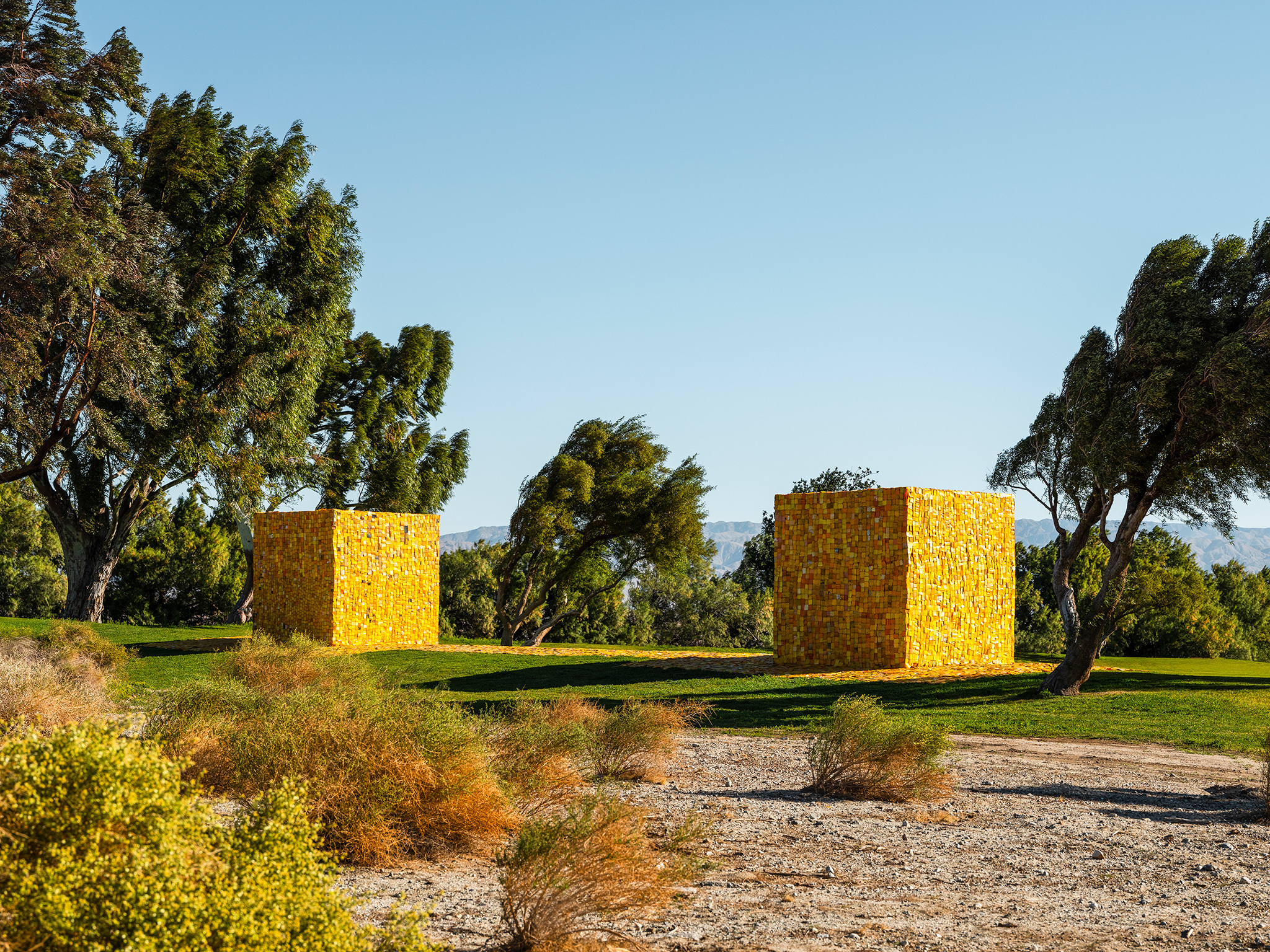 Desert X installation view of Serge Attukwei Clottey, The Wishing Well. 2021.