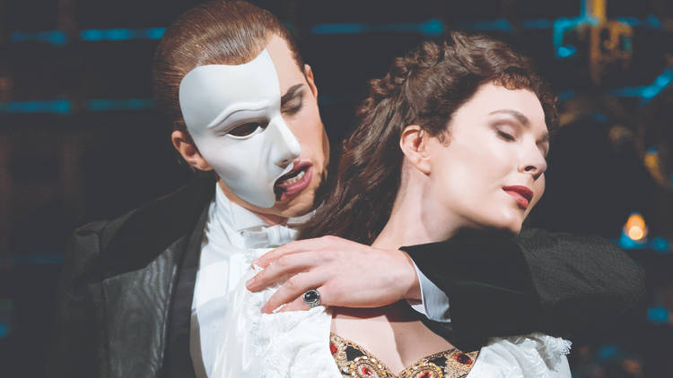 Josh Piterman in the famous half-face mask of The Phantom of the Opera