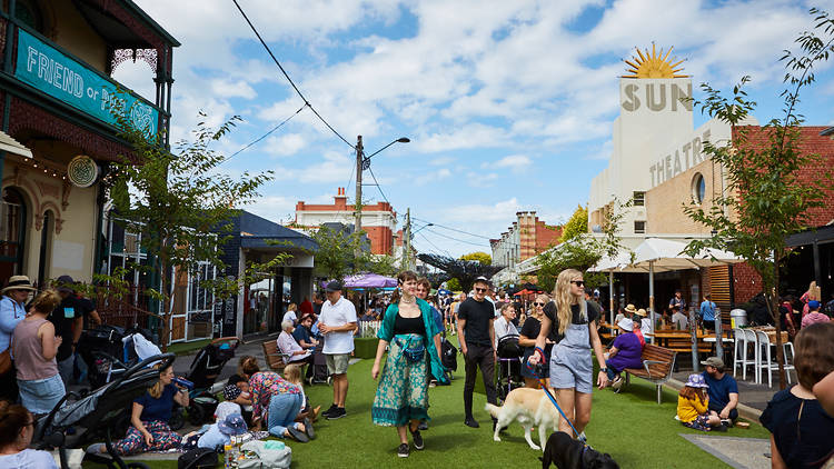 People congregating as part of the Yarraville Festival 2020
