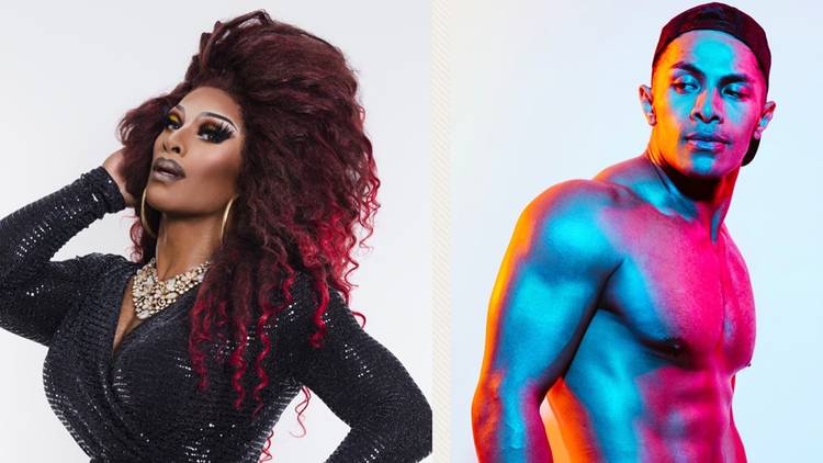 Kween Kong in drag and also topless, pics side-by-sde