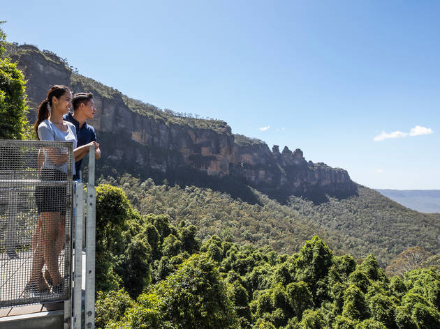 Katoomba Falls lookout A couple look out over the Jamison Valley from the Katoomba Falls lookout