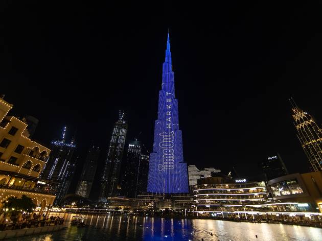 Burj Khalifa lit up with Time Out logo Burj Khalifa lit up with Time Out logo