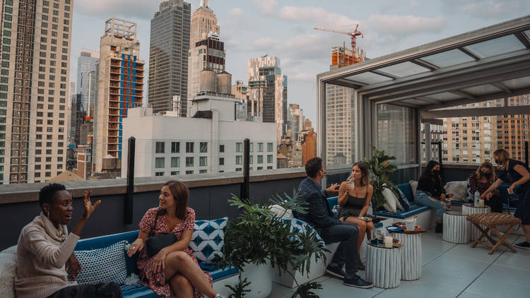 Drink at an outdoor rooftop bar