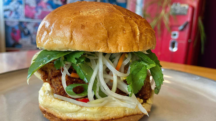 Cambodian Fried Chicken sandwich from Hermosa