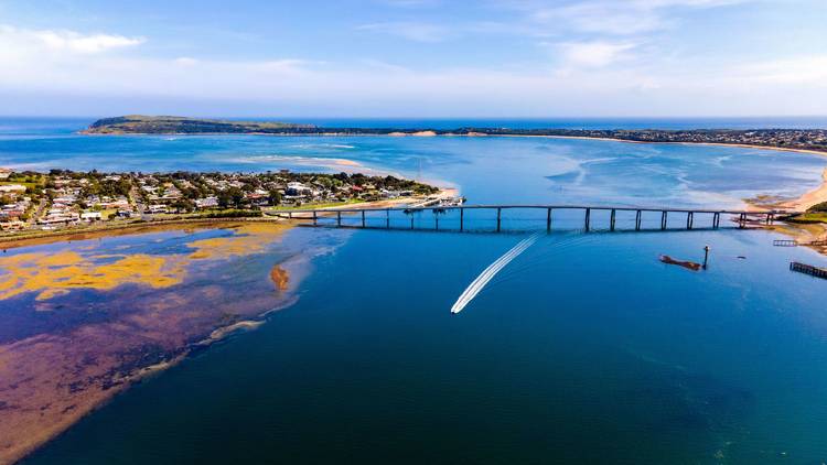 Bridge to Phillip Island seen from above