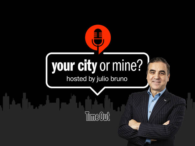 your city or mine? main image 'your city or mine?' logo with host, Julio Bruno