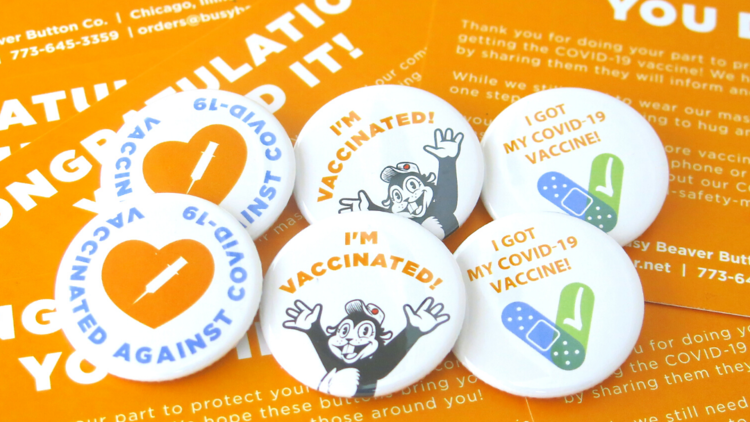 I Got Vaccinated buttons from Busy Beaver Button Co