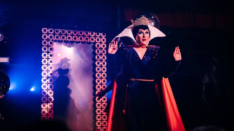 Drag queen performs in evil queen costume