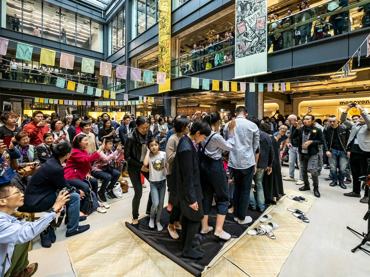 Pangrok Sulap and visitors celebrate the grand opening of CHAT in March 2019