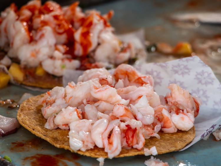 Seafood tostadas in Huitzuco