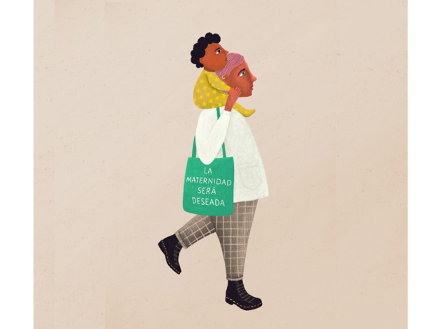 Maternidad deseada Ilustración de mujer con niño sobre los hombros