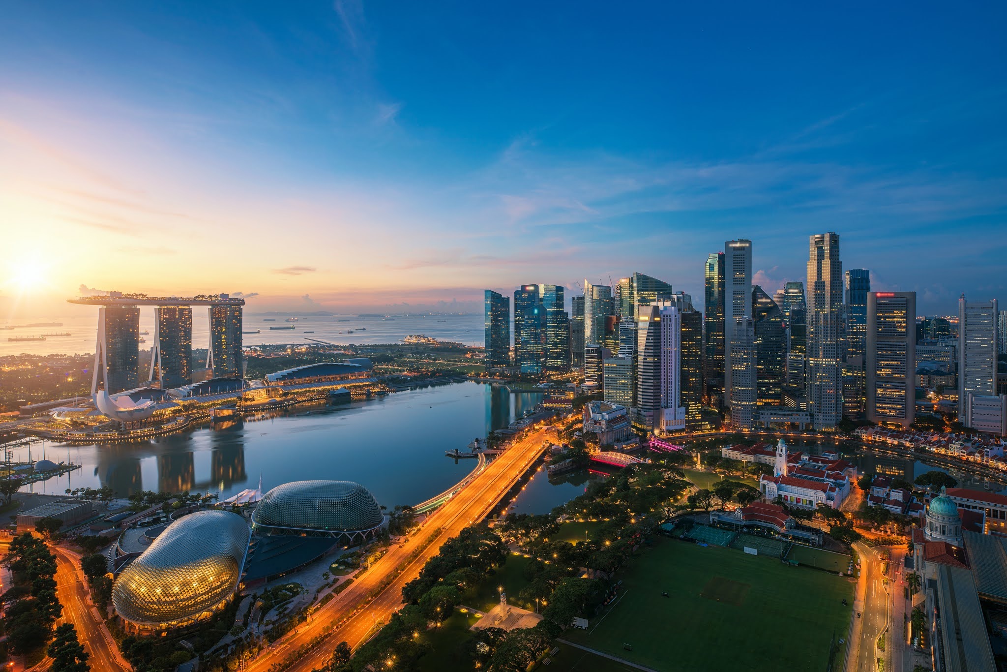 Singapore, Aerial view of Singapore business district