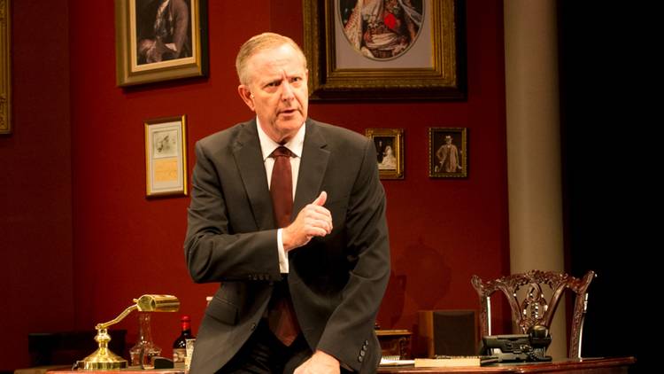 Jonathan Biggins portraying Paul Keating in a fancy study 