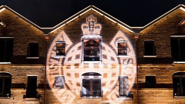 Logo of ministry of sound projected onto a building