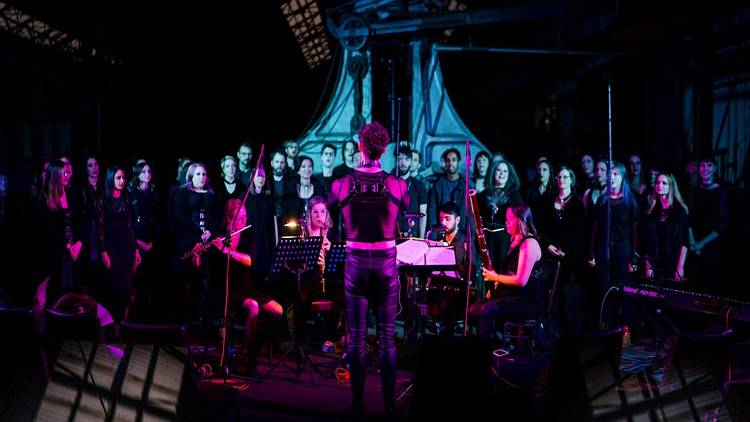 Hear a repertoire of haunting goth-inspired tracks sung by a choir in a church