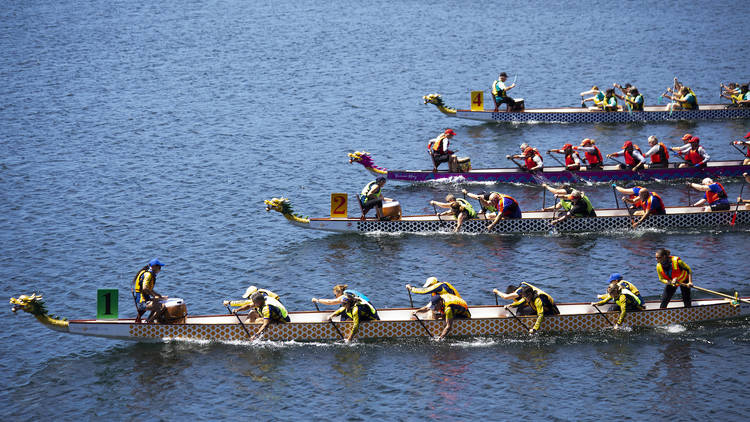 Dragon boats on water