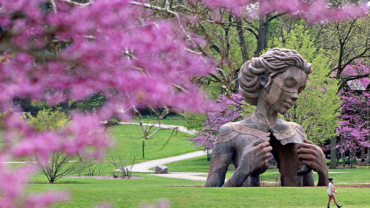 Human+Nature sculpture at Morton Arboretum