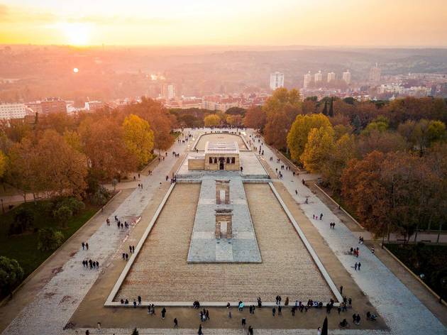 Templo de Debod Aerial view of the Egyptian temple, Debod in Madrid, Spain