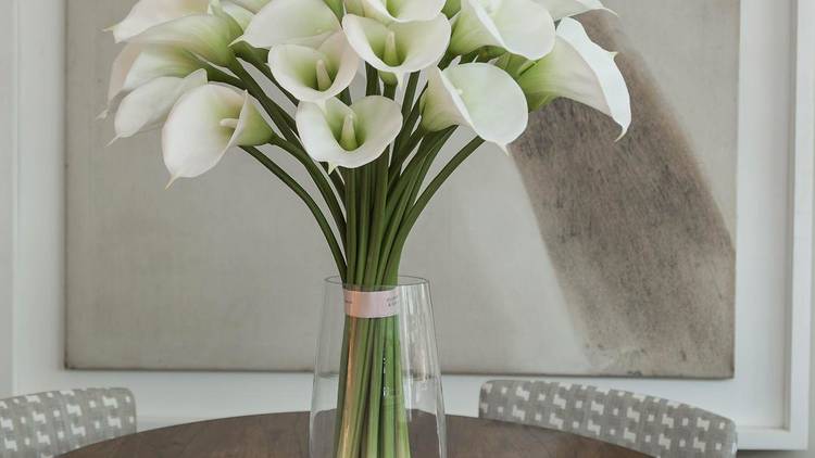 Faux white calla lilies