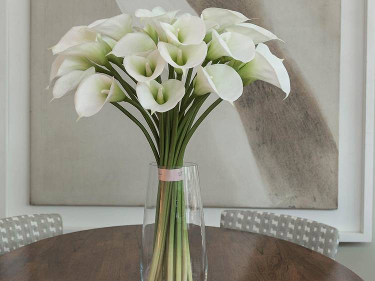 Faux white calla lilies