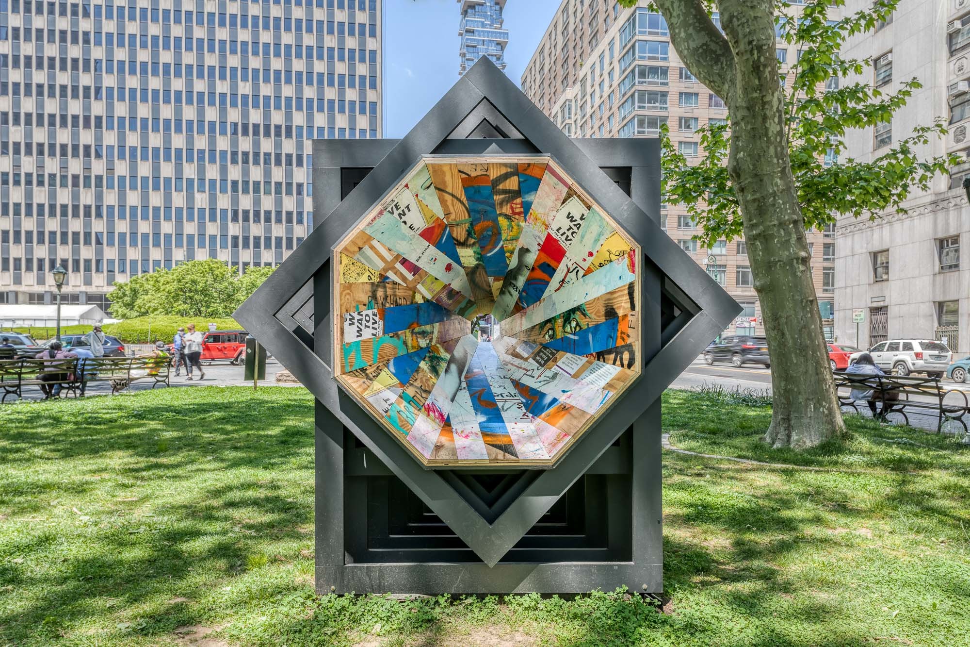 "Be Heard," by Behin Ha Design Studio, in Thomas Paine Park, Manhattan