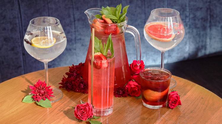 Glasses of cocktails on a table