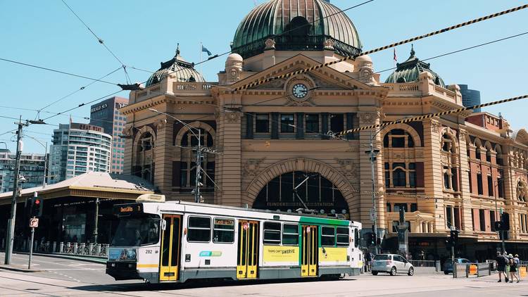 Flinders Street Station and tram