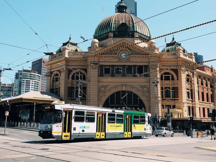 Flinders Street Station and tram