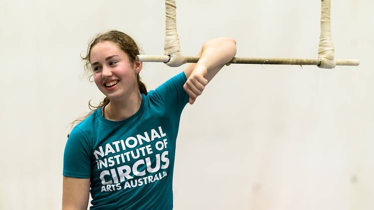 A girl and a trapeze