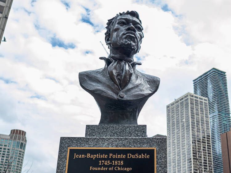 Jean-Baptiste Pointe DuSable bust statue. 