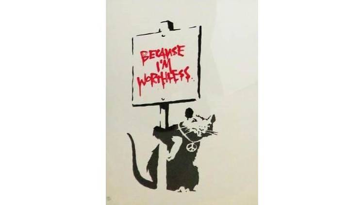  Banksy「Because I'm worthless（red）」 シルク​スクリーン 50×35cm