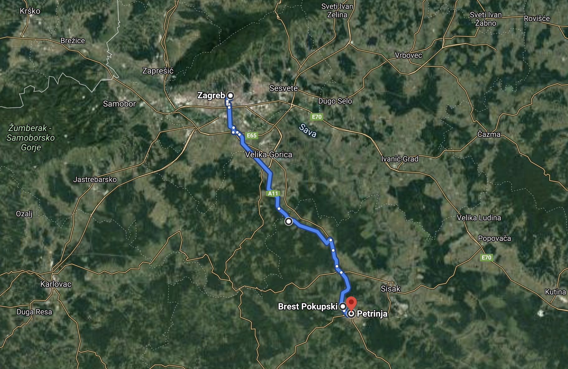 brest, pokupski, petrinja, zagreb, google, maps