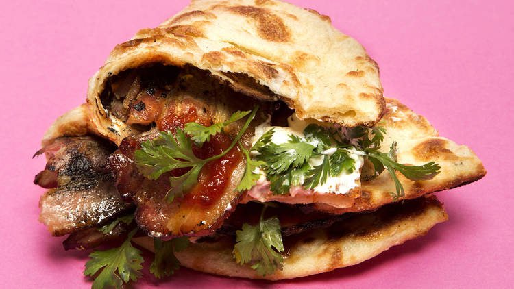 A bacon stuffed naan bread 