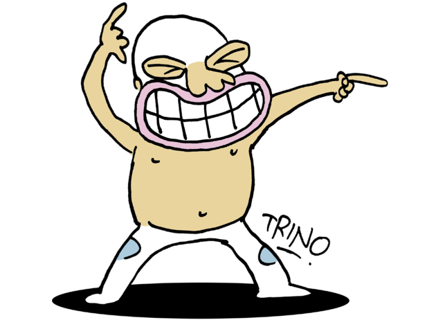 El Santos, caricatura de Trino Ilustración de luchador con máscara y traje blanco