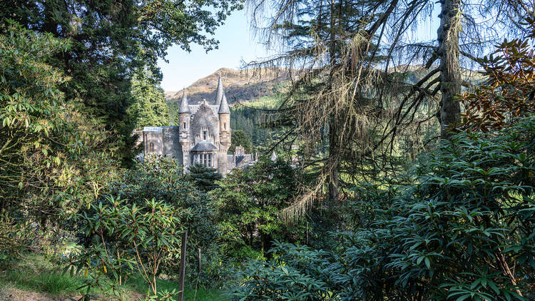 Benmore Gardens,  Strath Eachaig, Scotland - Oct 1 2019;  Benmore House from the garden