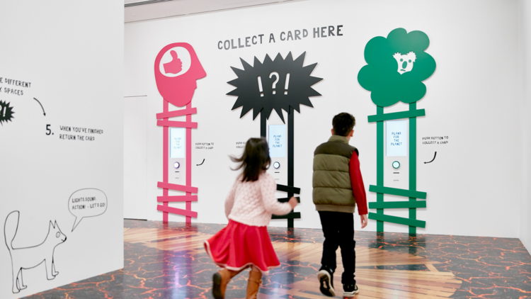 Installation view of Plans for The Planet: Olaf Breuning for Kids from 2 5 June – 3 October 2021 at NGV International, Melbourne.