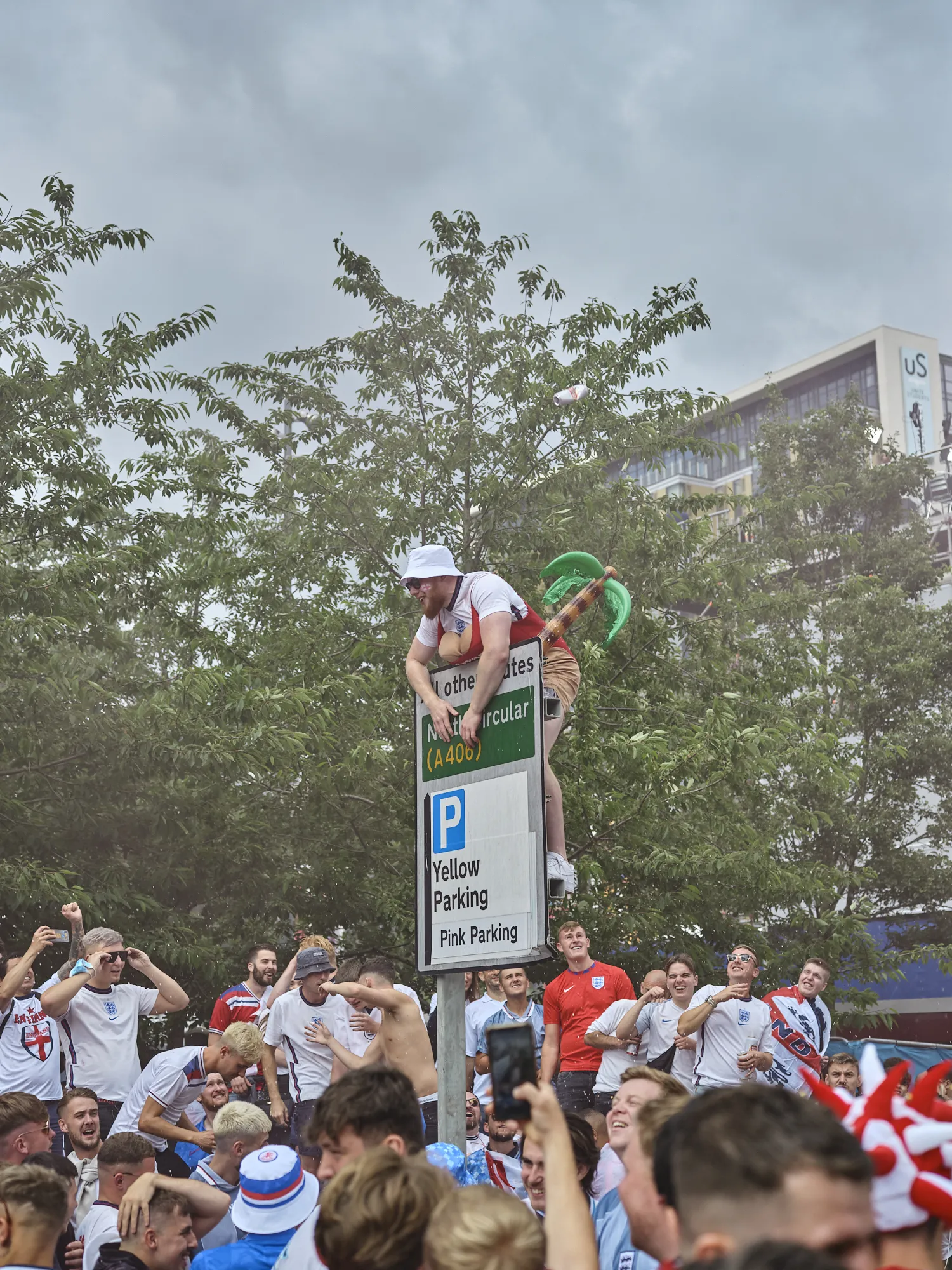 England fans climbing on stuff