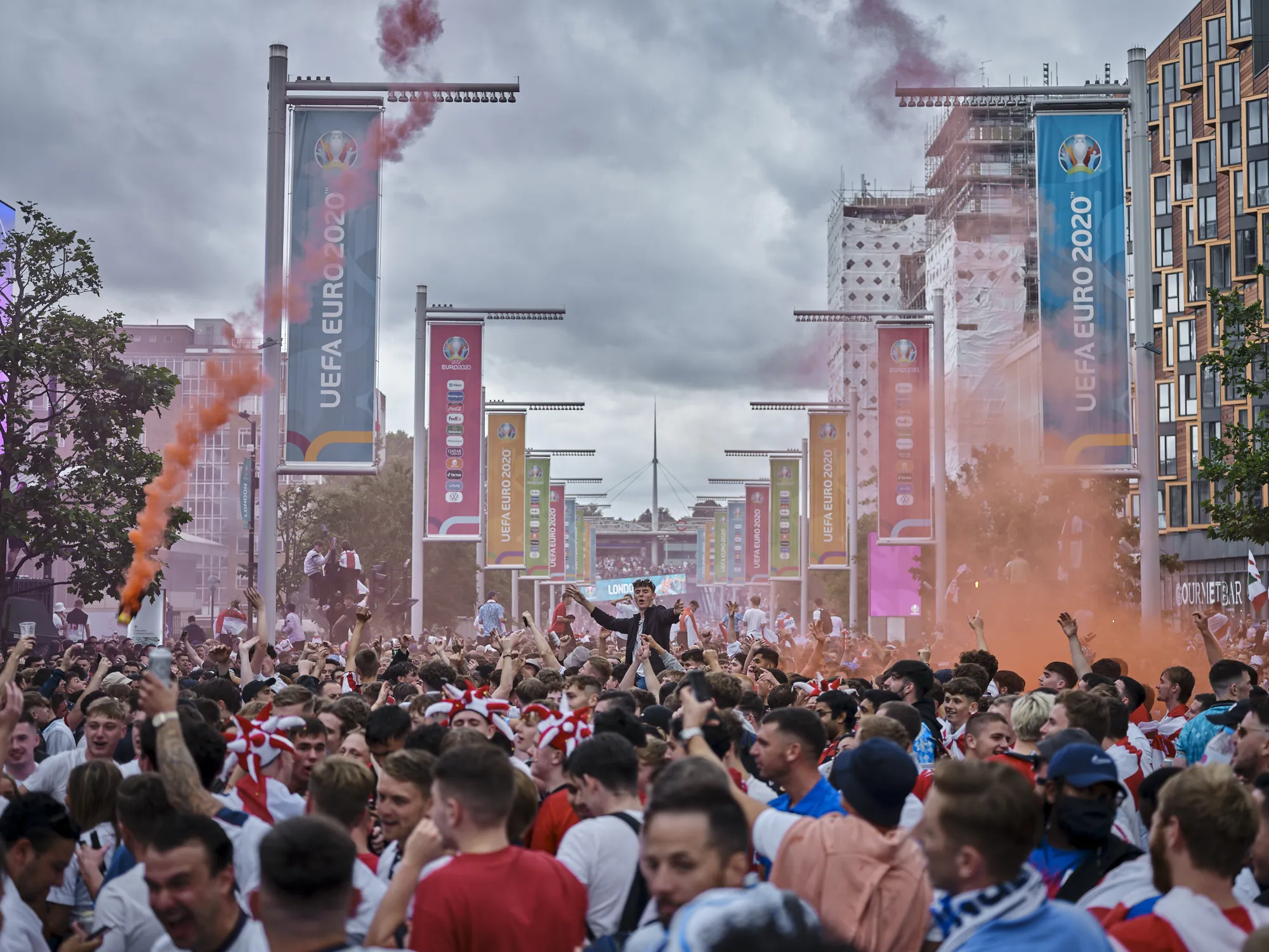 England fans at Wembley with coloured smoke