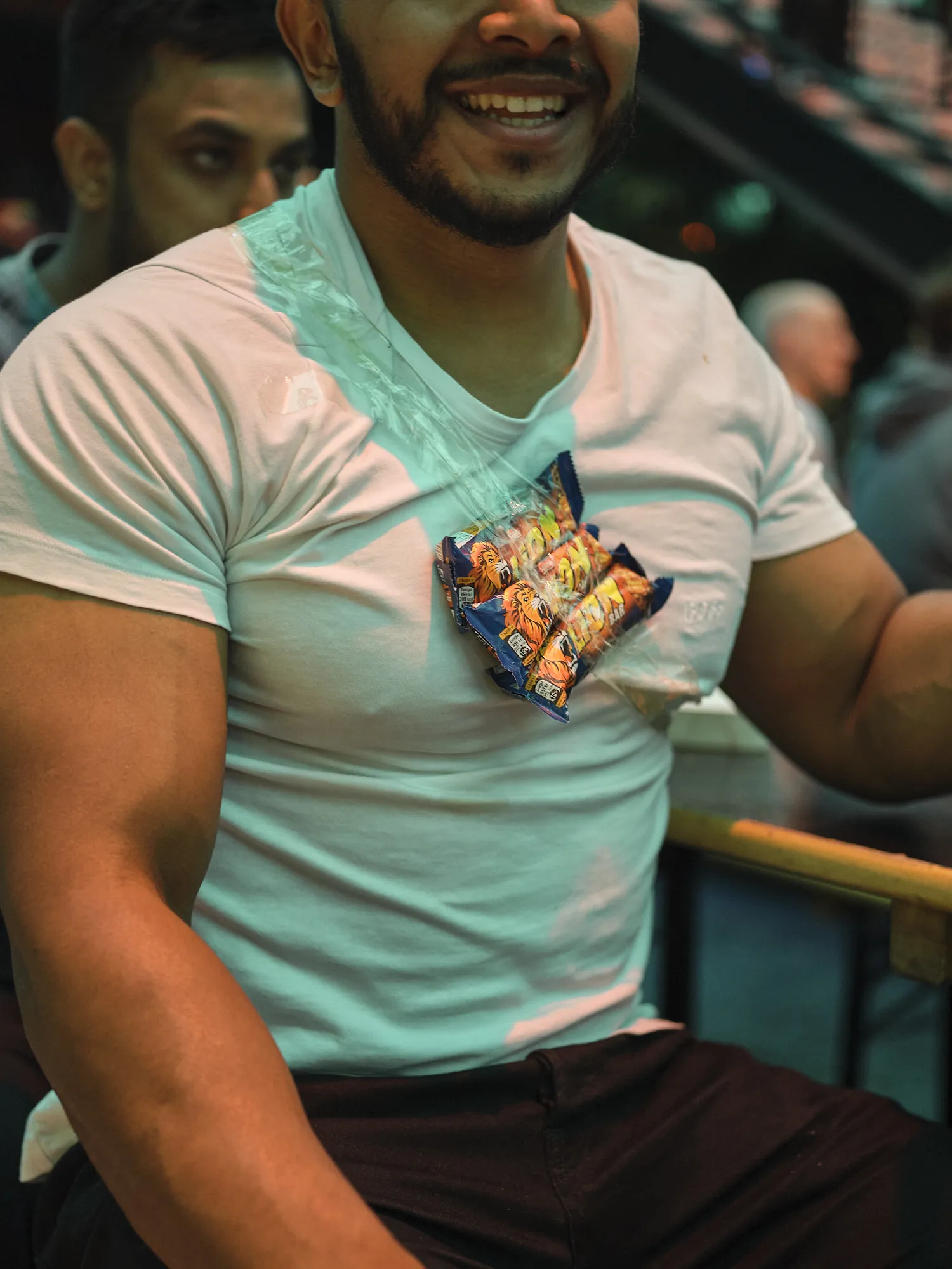 England fan with three Lion Bars on his chest