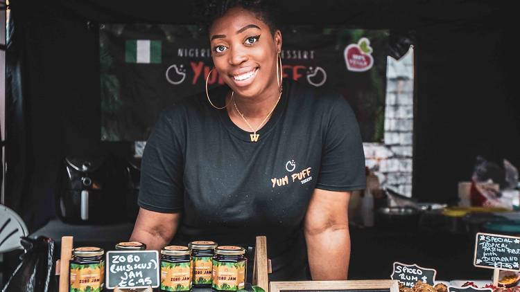 Woman selling vegan treats 