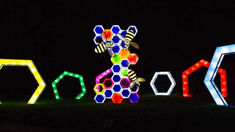 Light sculptures form the Manchester bee symbol