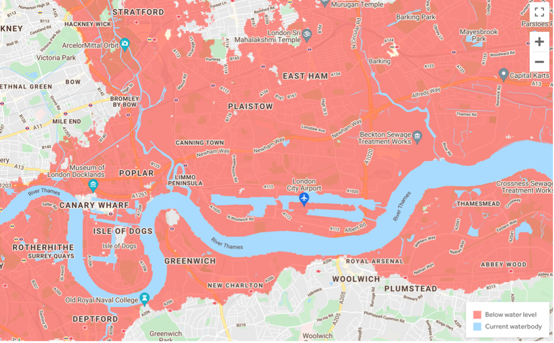 Areas of London that will be affected by flooding in the future