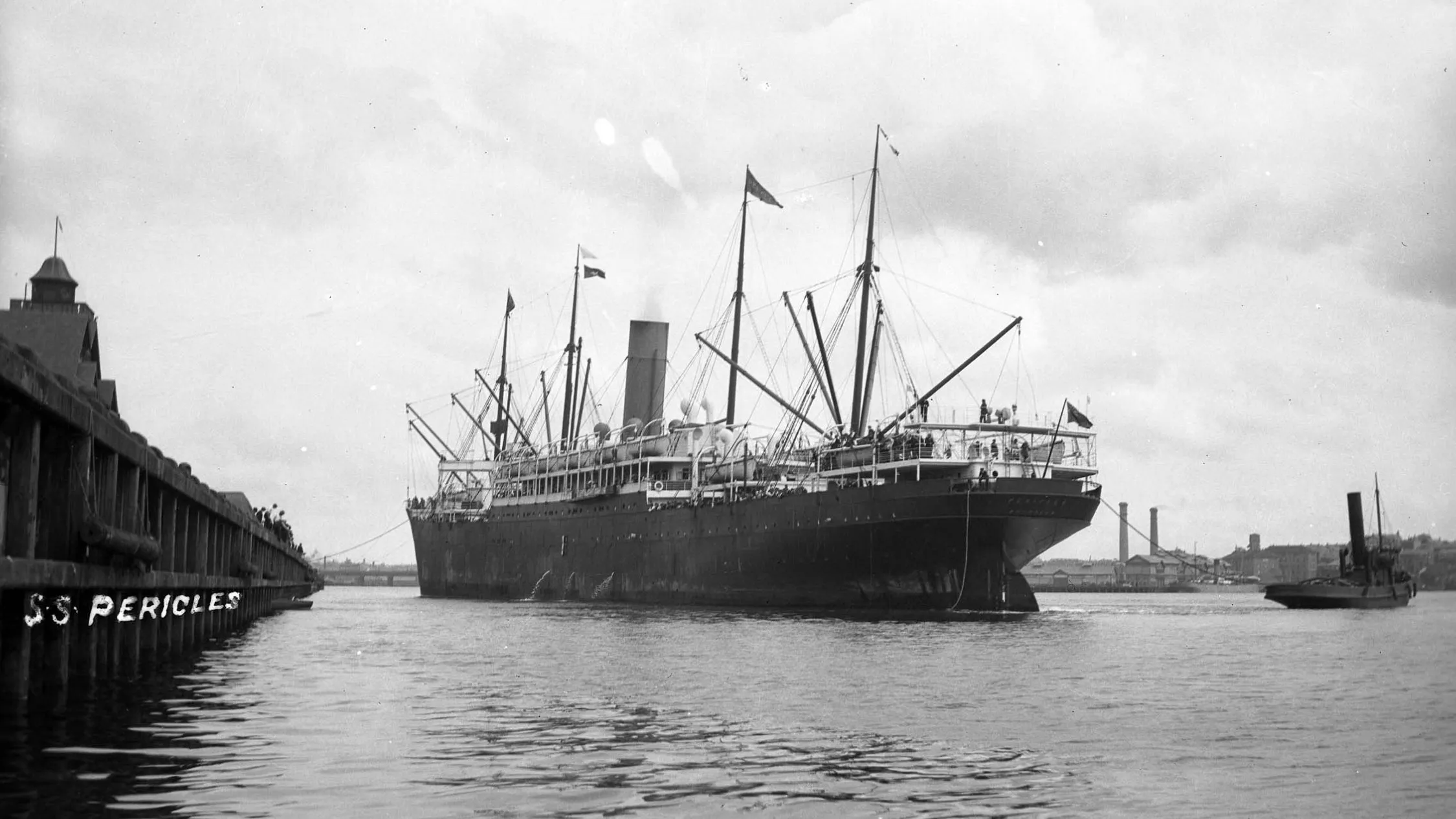 A picture of the SS Pericles docked at Millers Point wharf