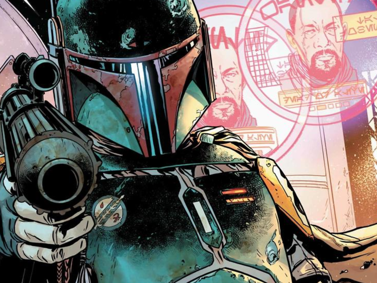 Ilustración de Boba Fett mandaloriano de Star Wars en comic