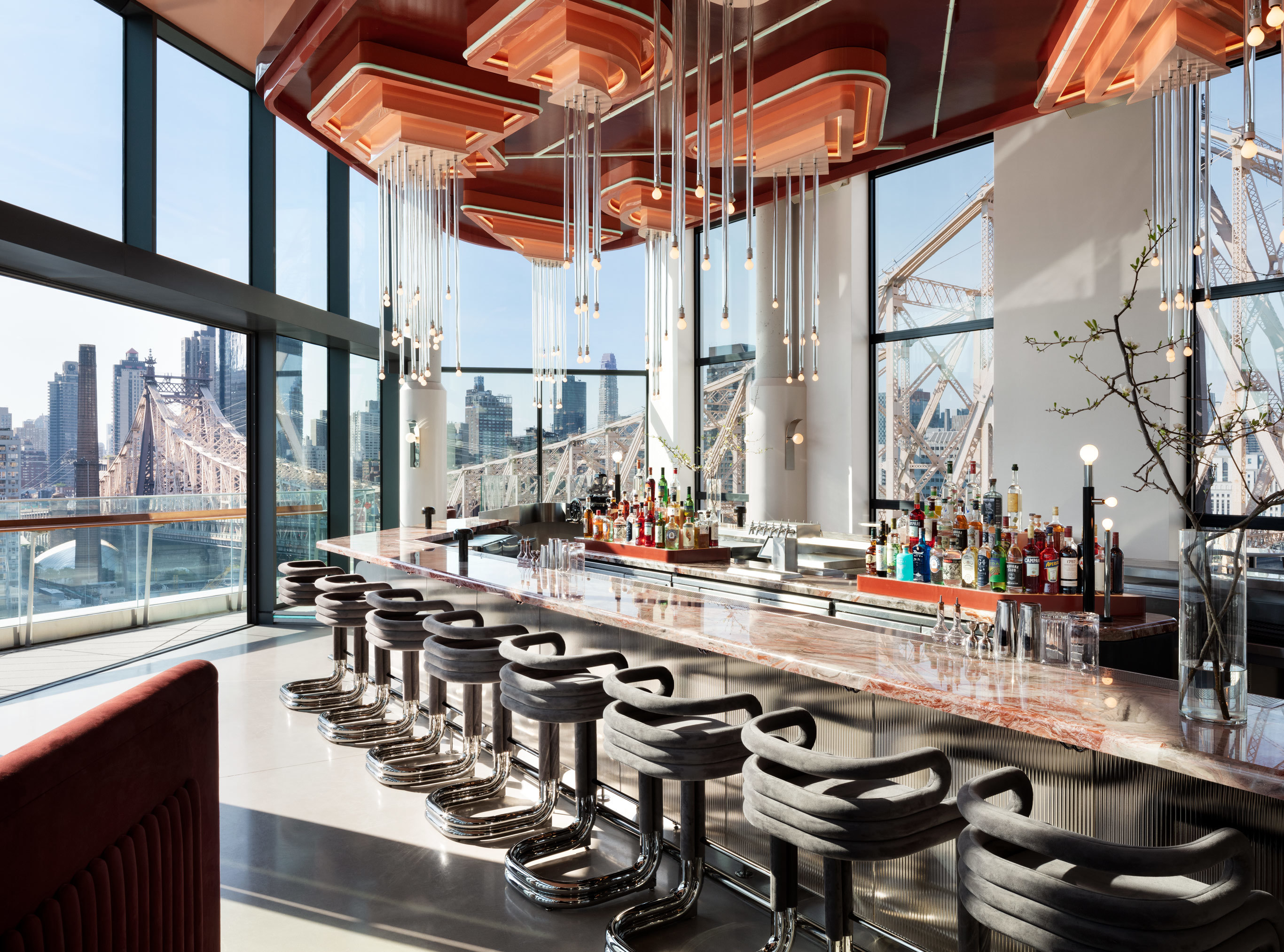 Roosevelt Island’s rooftop bar Panorama Area has sweeping sights of NYC