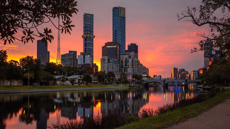 Melbourne's skyline at sunset